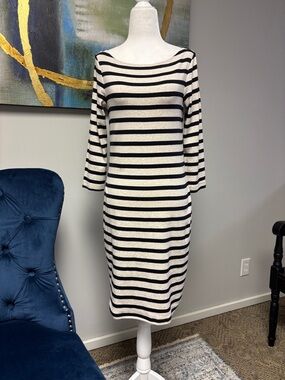 GAP Black and White Striped Boatneck Long Sleeve Dress